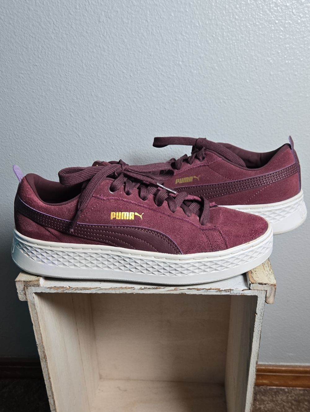 Puma Suede Platform Sneaker - Burgundy with Gold Logo